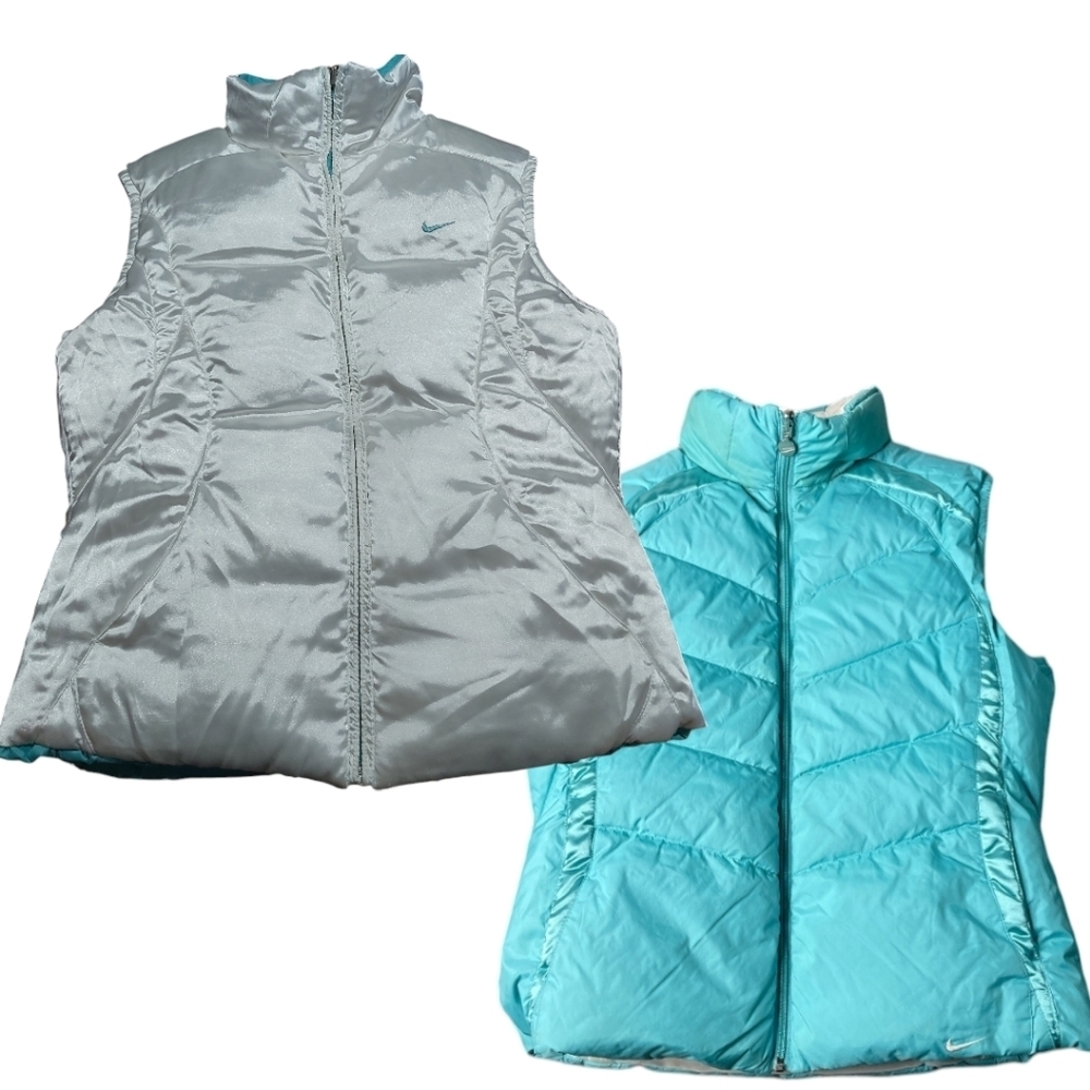 Nike reversible puffer down vest white and aqua Y2K Size L